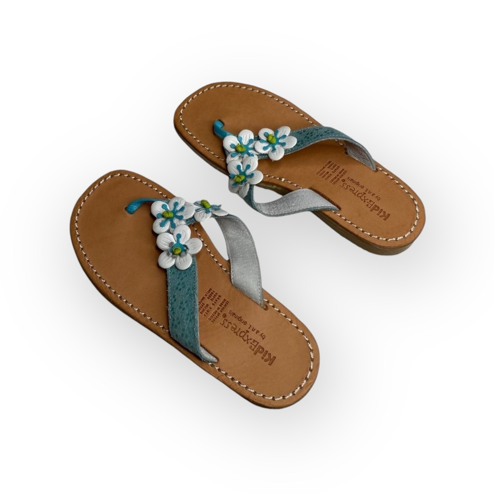 new Kid Express ❉ Martinique Leather Flip Flop Thong Sandal ❉ Turquoise ❉ 12 ❉ - Picture 5 of 16